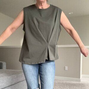 Green Crew Neck Asymmetrical Muscle Shirt